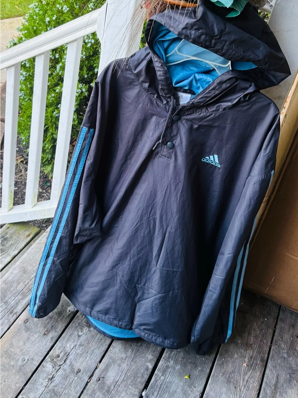 adidas Men's Black & Blue Hooded Windbreaker Jacket
